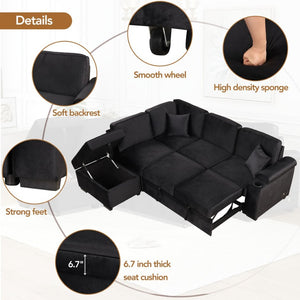 English Elm 84.75" Linen Sectional Sleeper Sofa with Storage Ottoman for Apartment Living SG000550AAB