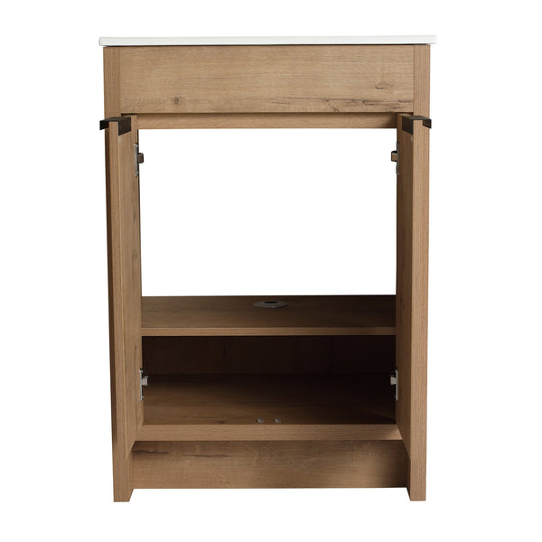 English Elm 24" Freestanding Bathroom Vanity with Ceramic Sink, Soft-Close Doors, Adjustable Shelf, Water-Resistant Finish W999S00099