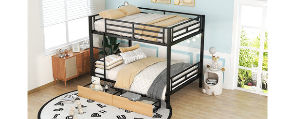 English Elm Metal Full Size Convertible Bunk Bed with 2 Drawers, Black – Space-Saving Sturdy Metal Frame, Ladder, 450lb Upper Capacity, Modern Design GX001518AAB
