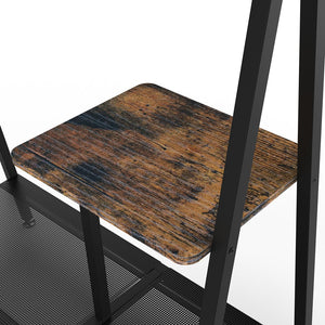 English Elm Coat Rack Hall Tree with Mirror and Shoe Storage, Aluminum Frame, Industrial Rustic Brown Black W708P379365