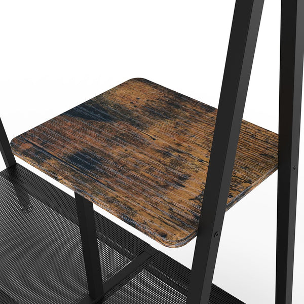 English Elm Coat Rack Hall Tree with Mirror and Shoe Storage, Aluminum Frame, Industrial Rustic Brown Black W708P379365