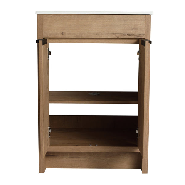 English Elm 24" Freestanding Bathroom Vanity with Ceramic Sink, Soft-Close Doors, Adjustable Shelf, Water-Resistant Finish W999S00099