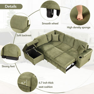 English Elm 84.75" Linen Sectional Sleeper Sofa with Storage Ottoman for Apartment Living SG000550AAF