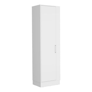 English Elm Lilo 72.3" White Storage Cabinet with Broom Hangers, Internal Shelves & Open Side Organizer B20092127