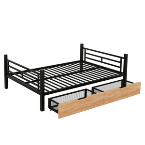 English Elm Metal Full Size Convertible Bunk Bed with 2 Drawers, Black – Space-Saving Sturdy Metal Frame, Ladder, 450lb Upper Capacity, Modern Design GX001518AAB