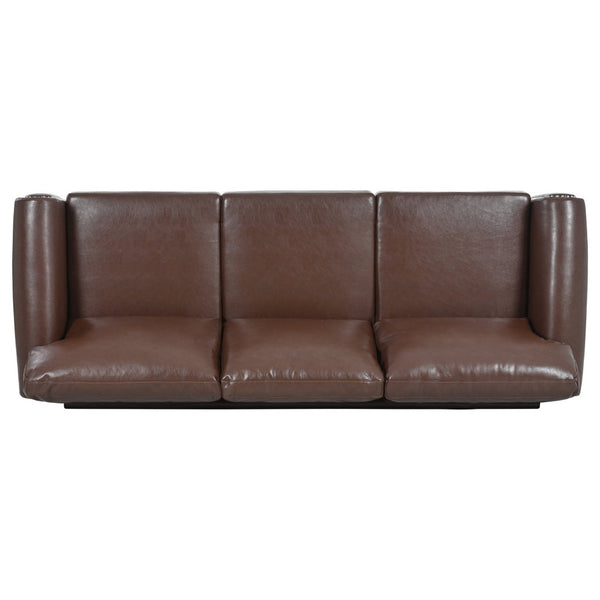English Elm 3 Seater Roll Arm Pu Leather Sofa with Nail Trim Detail for Traditional Living Rooms Brown Pu W680P451462