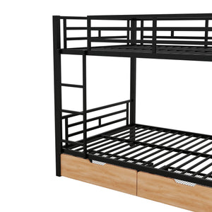 English Elm Metal Full Size Convertible Bunk Bed with 2 Drawers, Black – Space-Saving Sturdy Metal Frame, Ladder, 450lb Upper Capacity, Modern Design GX001518AAB
