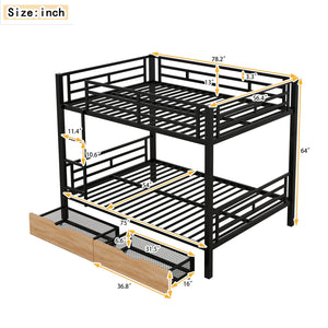 English Elm Metal Full Size Convertible Bunk Bed with 2 Drawers, Black – Space-Saving Sturdy Metal Frame, Ladder, 450lb Upper Capacity, Modern Design GX001518AAB