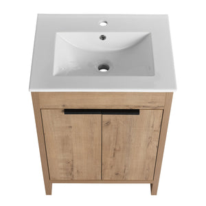 English Elm 24" Freestanding Bathroom Vanity with Ceramic Sink, Soft-Close Doors, Adjustable Shelf, Water-Resistant Finish W999S00099