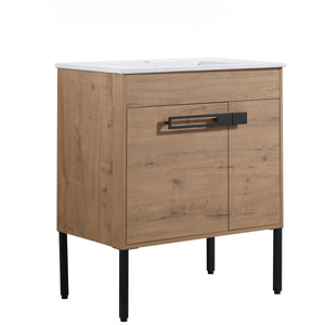 English Elm 30 30 Inch Freestanding Bathroom Vanity Cabinet Dual-Install Wall or Floor, Soft-Close Doors, Metal Handles, Adjustable Shelf, Feet Included W999104320