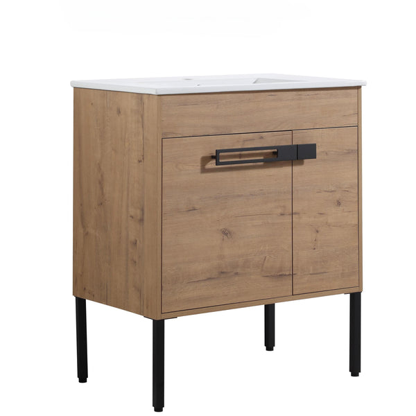 English Elm 30 30 Inch Freestanding Bathroom Vanity Cabinet Dual-Install Wall or Floor, Soft-Close Doors, Metal Handles, Adjustable Shelf, Feet Included W999104320