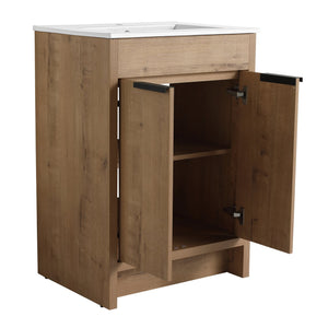English Elm 24" Freestanding Bathroom Vanity with Ceramic Sink, Soft-Close Doors, Adjustable Shelf, Water-Resistant Finish W999S00099