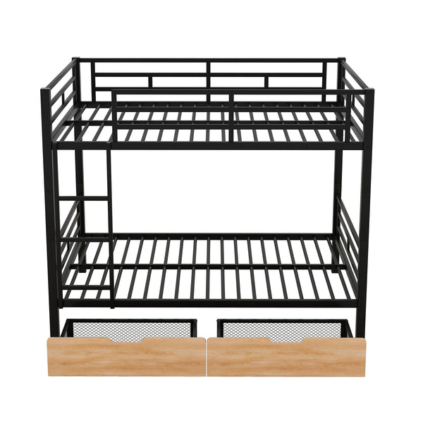 English Elm Metal Full Size Convertible Bunk Bed with 2 Drawers, Black – Space-Saving Sturdy Metal Frame, Ladder, 450lb Upper Capacity, Modern Design GX001518AAB
