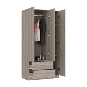 English Elm Austral Freestanding 3-Door Armoire with Drawers, Shelves & Hanging Rod for Efficient Storage Light Gray 39 L x 22 W x 3 H B070S00195