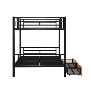 English Elm Metal Full Size Convertible Bunk Bed with 2 Drawers, Black – Space-Saving Sturdy Metal Frame, Ladder, 450lb Upper Capacity, Modern Design GX001518AAB
