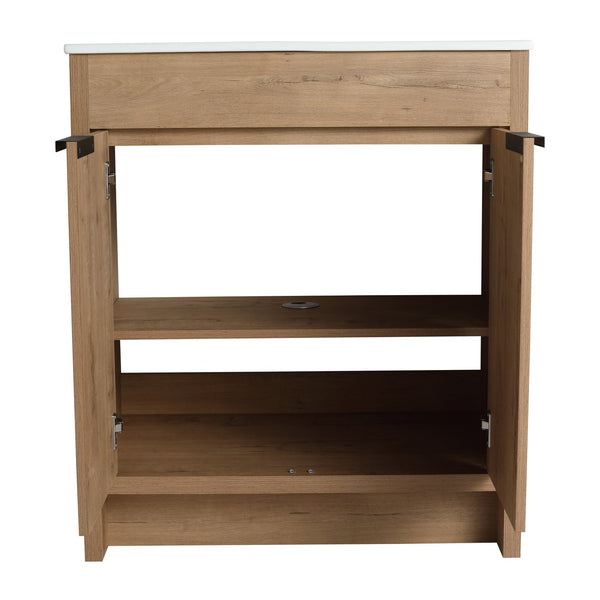 English Elm 30" Freestanding Vanity Cabinet Only, 2 Soft-Close Doors, Adjustable Shelf, Eco Plywood, Water-Resistant Finish W999113509