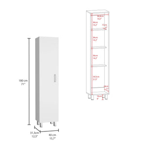English Elm Vintro White Storage Cabinet with Broom Hangers, Metal Legs & Handle, 4 Shelves for Organized Rooms B07092126