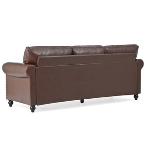 English Elm 3 Seater Roll Arm Pu Leather Sofa with Nail Trim Detail for Traditional Living Rooms Brown Pu W680P451462