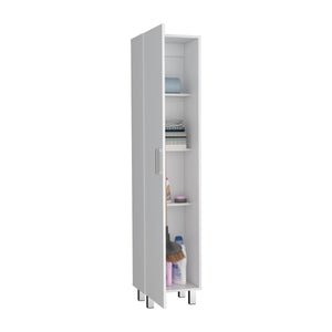 English Elm Vintro White Storage Cabinet with Broom Hangers, Metal Legs & Handle, 4 Shelves for Organized Rooms B07092126