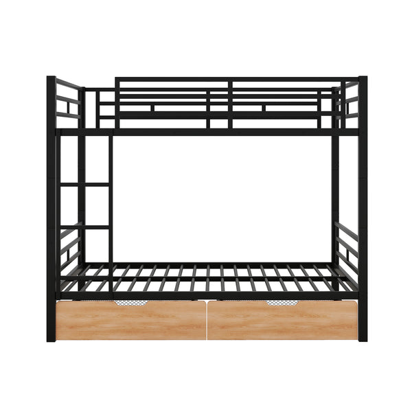 English Elm Metal Full Size Convertible Bunk Bed with 2 Drawers, Black – Space-Saving Sturdy Metal Frame, Ladder, 450lb Upper Capacity, Modern Design GX001518AAB