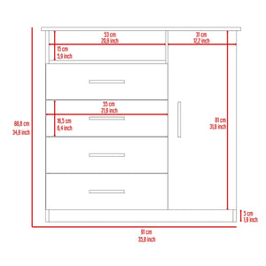 English Elm Peru 4-Drawer Dresser White with Single Door Cabinet, Open Shelf & Superior Top for Extra Storage B070S00067