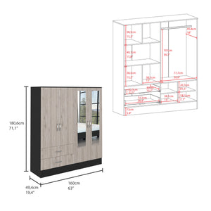 English Elm Bolton 160 Armoire Multicolor with Mirrors, Six Shelves, Dual Cabinet Rod, Two Drawers, 71" H B200S00282