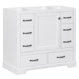 English Elm 36" Bathroom Vanity Without Sink, Cabinet Base Only, Six Drawers, Multi-Functional Drawer Divider, Adjustable Shelf, White