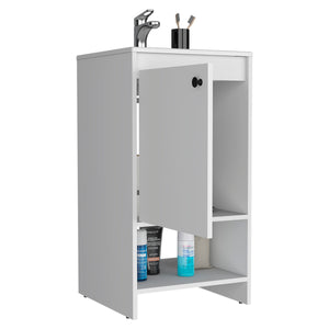 English Elm Jane Compact Bathroom Vanity Cabinet 17.7"W x 33.5"H White Particleboard Single Door Storage, Open Shelf B200S00039