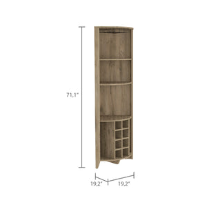 English Elm Essential Corner Bar Cabinet with Wine Rack & Cup Holders, Space-Saving Three-Tier Storage Solution Light Oak 75 L x 24 W x 3 H B200S00404