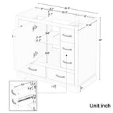 English Elm 36" Bathroom Vanity Without Sink, Cabinet Base Only, Six Drawers, Multi-Functional Drawer Divider, Adjustable Shelf, White