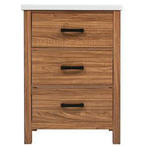English Elm 24'' 24" Bathroom Vanity with Ceramic Basin, Vintage Wood Grain Gloss Countertop, 3-Drawer Storage Cabinet N710P243315P