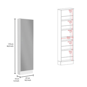 English Elm Leto XL Shoe Rack Cabinet with Mirror, 5 Adjustable Shelves Holds 10 Pairs, Compact White Finish B07091930