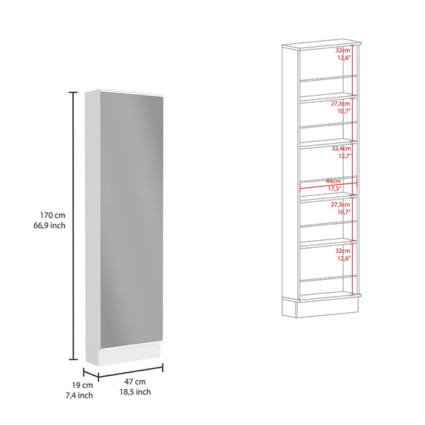 English Elm Leto XL Shoe Rack Cabinet with Mirror, 5 Adjustable Shelves Holds 10 Pairs, Compact White Finish B07091930