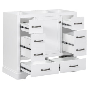 English Elm 36" Modern Bathroom Vanity Cabinet Base with Six Drawers, Adjustable Shelf & Drawer Organizer White WF307973AAK