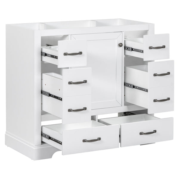 English Elm 36" Modern Bathroom Vanity Cabinet Base with Six Drawers, Adjustable Shelf & Drawer Organizer White WF307973AAK