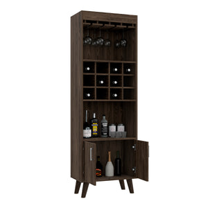 English Elm Oslo Dark Walnut Bar Cabinet with 12-Bottle Wine Rack, Double Doors, Two Shelves & Legs B200S00066