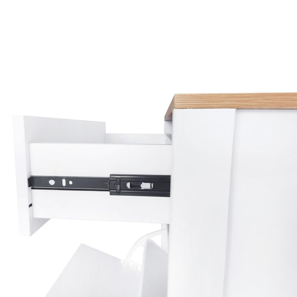English Elm On-trend White Entryway Shoe Cabinet with Flip Drawers and Wood Grain Veneer Top WF308547AAK