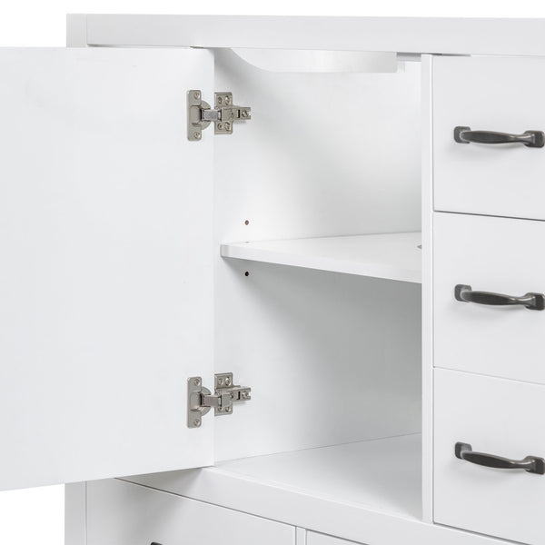 English Elm 36" Modern Bathroom Vanity Cabinet Base with Six Drawers, Adjustable Shelf & Drawer Organizer White WF307973AAK