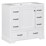 English Elm 36" Bathroom Vanity With Sink Combo, Six Drawers, Multi-Functional Drawer Divider, Adjustable Shelf, White