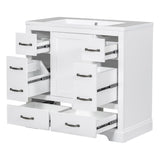 English Elm 36" Bathroom Vanity With Sink Combo, Six Drawers, Multi-Functional Drawer Divider, Adjustable Shelf, White