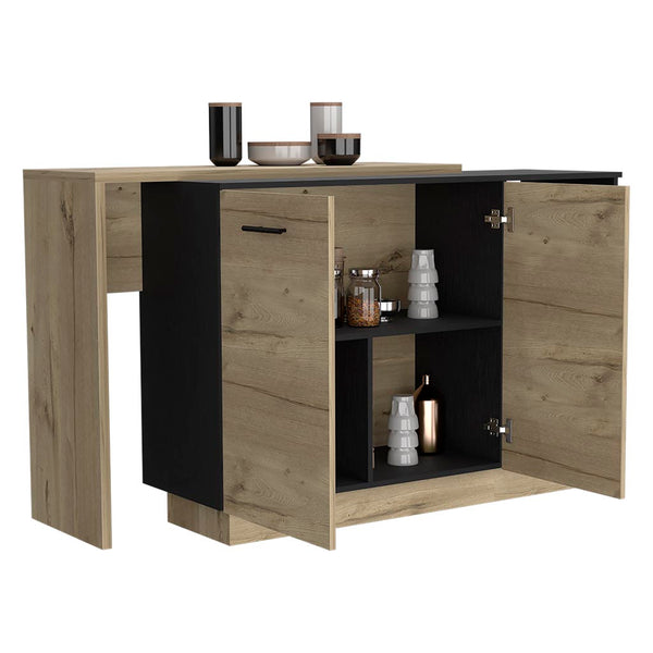 English Elm Sicilia Kitchen Island with Double Door Cabinets, Two Open Shelves & Three Interior Shelves, Black Oak Finish Multicolor 47.5 L x 22 W x 6 H B200S00074