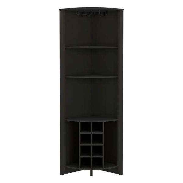 English Elm Essential Corner Bar Cabinet with Wine Rack & Cup Holders, Space-Saving Three-Tier Storage Solution Black 74 L x 24 W x 3 H B200S00406