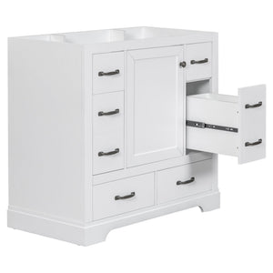 English Elm 36" Modern Bathroom Vanity Cabinet Base with Six Drawers, Adjustable Shelf & Drawer Organizer White WF307973AAK