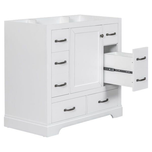 English Elm 36" Modern Bathroom Vanity Cabinet Base with Six Drawers, Adjustable Shelf & Drawer Organizer White WF307973AAK