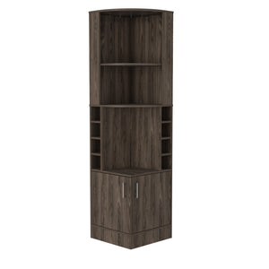 English Elm Syrah Espresso Corner Bar Cabinet with 8 Bottle Cubbies, 12-Glass Rack & Two External Shelves — Space-Saving Lounge Organizer B200P239599