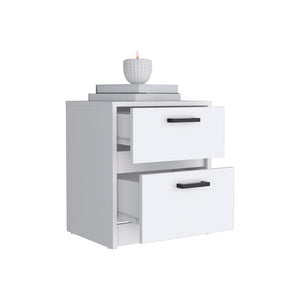 English Elm Trivor Compact 2-Drawer Nightstand White with Black Metal Handles, Space-Saving End Table, 15.7" B20092135