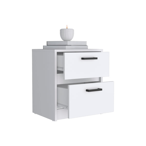 English Elm Trivor Compact 2-Drawer Nightstand White with Black Metal Handles, Space-Saving End Table, 15.7" B20092135