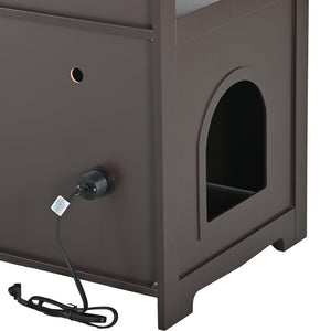 English Elm Litter Box Enclosure Grey - Durable Carb P2 Wood Cat Litter House with Hidden Plug, Storage Bench W42090263