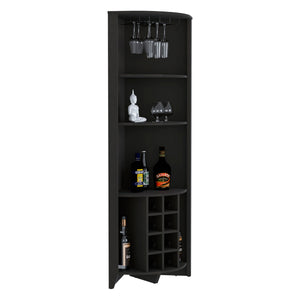 English Elm Essential Corner Bar Cabinet with Wine Rack & Cup Holders, Space-Saving Three-Tier Storage Solution Black 74 L x 24 W x 3 H B200S00406