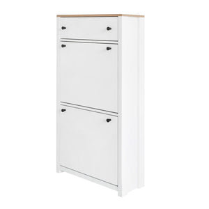 English Elm On-trend Slim Flip Drawer Shoe Cabinet Wood Grain Top Entryway Storage Modern White SD000023AAK
